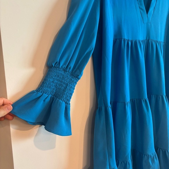 Tuckernuck Pomander Place Capri Blue Crepe Kenzo Dress Size Small Long Sleeve - Picture 5 of 8